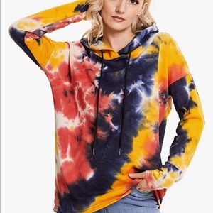 Women's Long Sleeve Sweatshirt Zip Up Hoodie Pullover Top Casual Loose Tie Dye